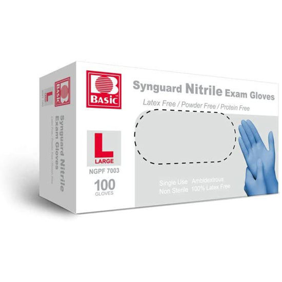 Picture of Basic Medical Blue Nitrile Exam Gloves - Latex-Free & Powder-Free - NGPF-7003 (Box of 100), Large