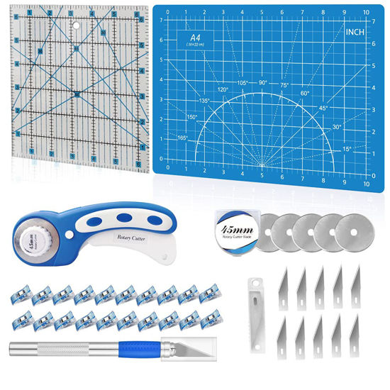 39 Pcs Rotary Cutter Set Blue - Quilting Kit Incl. 45Mm Fabric Cutter With  5 E