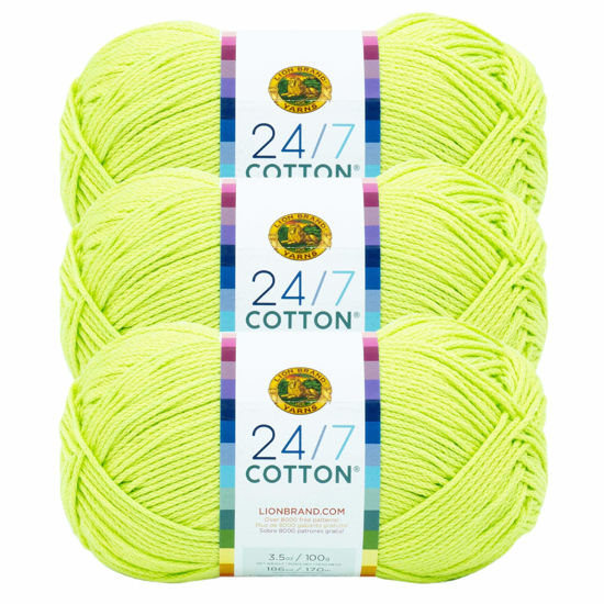 Picture of Lion Brand 24/7 Cotton Yarn, Yarn for Knitting, Crocheting, and Crafts, Lime, 3 Pack