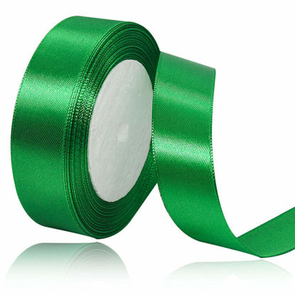 Picture of Solid Color Green Satin Ribbon, 1 Inches x 25 Yards Fabric Satin Ribbon for Gift Wrapping, Crafts, Hair Bows Making, Wreath, Wedding Party Decoration and Other Sewing Projects