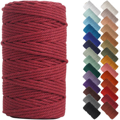 Picture of NOANTA Wine Red Macrame Cord 4mm x 109yards, Colored Macrame Rope, Cotton Rope Macrame Yarn, Colorful Cotton Craft Cord for Wall Hanging, Plant Hangers, Crafts, Knitting