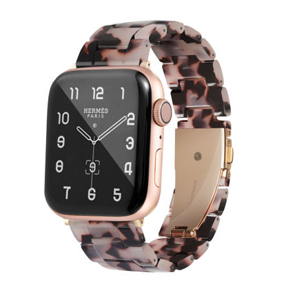 Picture of HOPO Compatible With Apple Watch Band 38mm 40mm 42mm 44mm Thin Light Resin Strap Bracelet With Stainless Steel Buckle Replacement For iWatch Series 8 7 6 5 4 3 2 1 SE (Black Agate/Rose Gold,42/44/45/49mm)