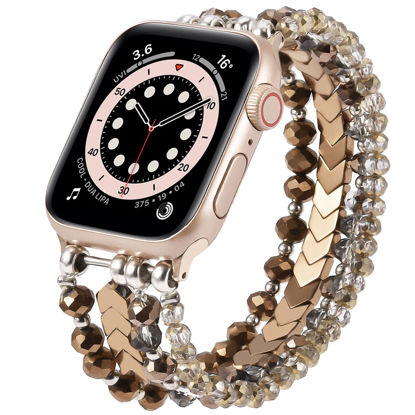 Picture of MOFREE Beaded Bracelet Compatible for Apple Watch Band 38mm/40mm/41mm Series 8/7/SE/6/5/4/3/2/1 Women Fashion Handmade Elastic Stretch Strap for iWatch Bands Replacement Colorful