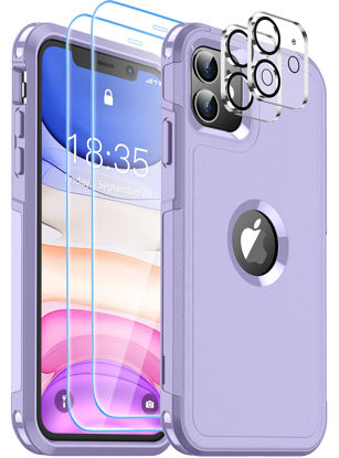 Picture of SUPFINE [5 in 1 iPhone 11 Case, [10 FT Military Dropproof] [2+Tempered Glass Screen, 2+Tempered Camera Lens Protector] Non-Slip Heavy Duty Full-Body Shockproof Phone Case,Purple