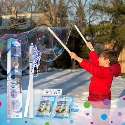 Picture of WOWMAZING Giant Bubble Kit: Winter - Incl. Wand, 2 Big Bubble Concentrate Pouches and 8 Cold-Activated Stickers | Winter Outdoor Activity | Bubbles Made in The USA - Winter Kit