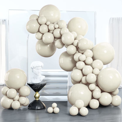 Picture of PartyWoo White Sand Balloons, 100 pcs Retro White Balloons Different Sizes Pack of 18 Inch 12 Inch 10 Inch 5 Inch Balloons for Balloon Garland Balloon Arch as Party Decorations, Birthday Decorations
