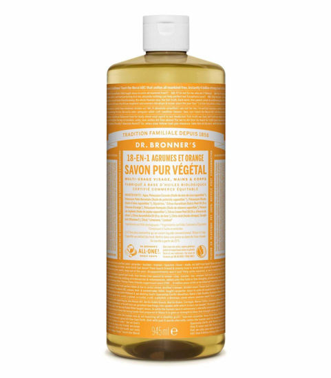 Picture of Dr. Bronner’s - Pure-Castile Liquid Soap (Citrus, 32 ounce) - Made with Organic Oils, 18-in-1 Uses: Face, Body, Hair, Laundry, Pets and Dishes, Concentrated, Vegan, Non-GMO