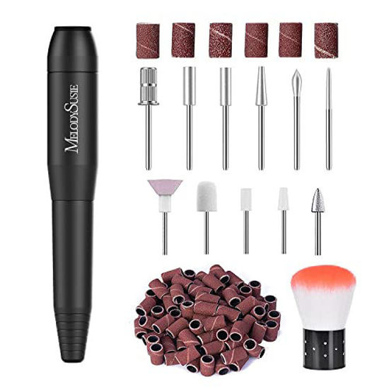 Picture of MelodySusie Electric Nail Drill Machine 11 in 1 Kit, Portable Electric Nail File Efile Set for Acrylic Gel Nails, Manicure Pedicure Tool with Nail Drill Bits Sanding Bands Dust Brush, Black