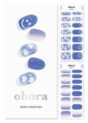 Picture of ohora Semi Cured Gel Nail Strips (N Cotton Cloud) - Works with Any Nail Lamps, Salon-Quality, Long Lasting, Easy to Apply & Remove - Includes 2 Prep Pads, Nail File & Wooden Stick - Blue