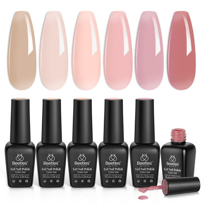 Picture of Beetles Gel Nail Polish Kit, 6 PCS Jelly Gel Polish Nude Pink Color Gel Neutral Nail Art Design Translucent Gel Nail Kits Soak Off Nail Lamp Cured Nail Manicure DIY Home Mother's Day Gifts for Women