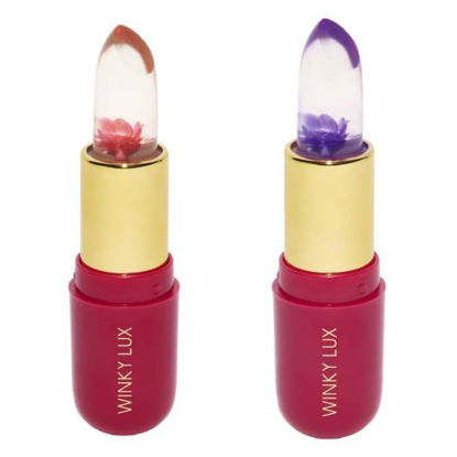 Picture of Winky Lux Flower Balm, Vegan Lip Balm and Lip Stain, pH Color Changing Lipstick, Vanilla Scented Pink Lip Tint with Real Chrysanthemum, Natural Lip Balm (Pink & Purple)