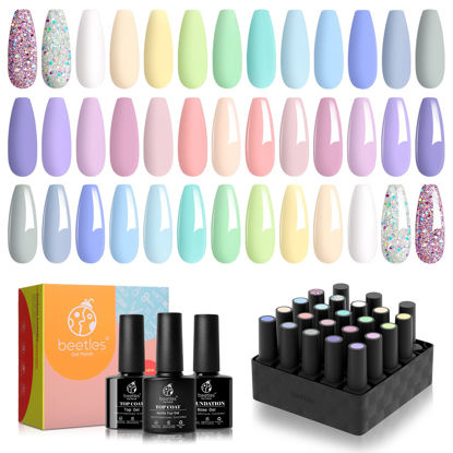 Picture of Beetles Gel Nail Polish Kit, Pastel Paradise Girly Colors Collection Popular Bright Nail Art Solid Sparkle Glitters Gel Polish Set with Glossy & Matte Top Coat and Base Coat Manicure Gifts for Women