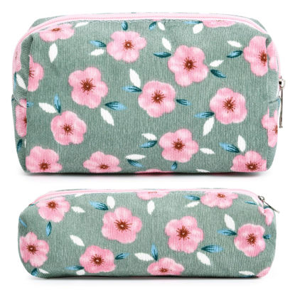 Picture of SOIDRAM Makeup Bag Floral Cosmetic Bag Cute Makeup Pouch 1Pcs Large Capacity Makeup Bags and 1Pcs Makeup Brushes Storage Bag Travel Toiletry Bag Organizer