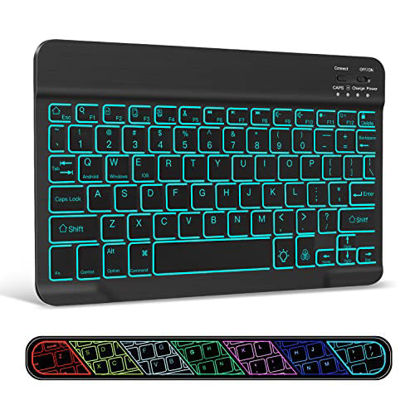 Picture of XIWMIX Ultra-Slim Wireless Bluetooth Keyboard - 7 Colors Backlit Universal Rechargeable Keyboard Compatible with iPad Pro/iPad Air/iPad 9.7/iPad 10.2/iPad Mini and Other iOS Android Windows Devices