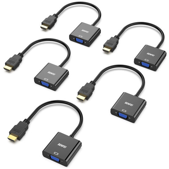 Picture of BENFEI HDMI to VGA, 5 Pack, Gold-Plated HDMI to VGA Adapter (Male to Female) for Computer, Desktop, Laptop, PC, Monitor, Projector, HDTV, Chromebook, Raspberry Pi, Roku, Xbox and More - Black