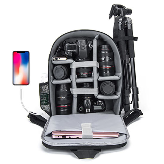 Picture of CADeN Camera Backpack Bag for DSLR/SLR Mirrorless Camera Waterproof with 15.6 inch Laptop Compartment, USB Charging Port, Tripod Holder, Rain Cover, Camera Case Compatible for Sony Canon Nikon Black L