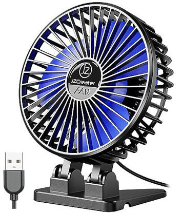 Picture of JZCreater USB Desk Fan, Mini Fan Portable, 3 Speeds Desktop Table Cooling Fan, Plug in Power Fan, Rotation Strong Wind, Quiet Personal Small Fan for Home Desktop Office Travel Bedroom, Black Blue