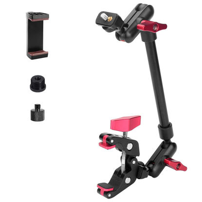 Picture of JEBUTU Super Clamp with 1/4" and 3/8" Thread and Upgraded 13in/34cm Adjustable Articulating Friction Magic Arm with 1/4" Thread, Magic Arm Camera Mount for LED Light/Flash Light/Microphone/Monitor