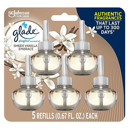 Picture of Glade PlugIns Refills Air Freshener, Scented and Essential Oils for Home and Bathroom, Sheer Vanilla Embrace, 3.35 Fl Oz, 5 Count
