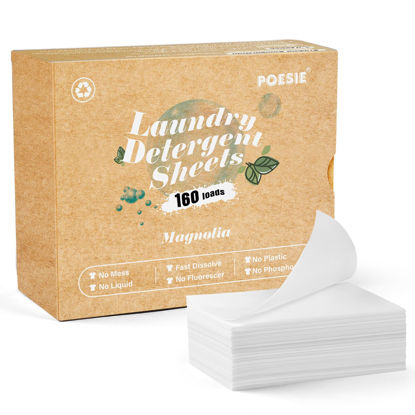 Picture of Poesie Laundry Detergent Sheets Magnolia Scent 160 Sheets 80 Large Loads Liquid Less Effective Cleaning Zero Waste for All Washing Machine Traveling Dorm Life Save Space