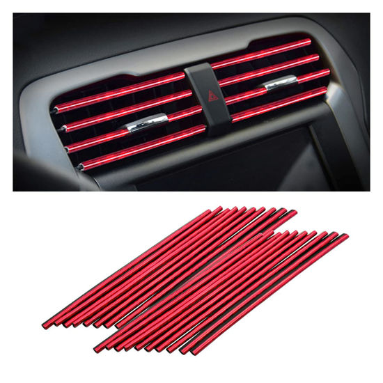 Picture of 8sanlione 20 Pieces Car Air Conditioner Decoration Strip for Vent Outlet, Universal Waterproof Bendable Air Vent Outlet Trim Decoration, Suitable for Most Air Vent Outlet, Car Accessories (Ice Red)