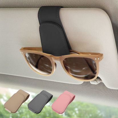 Picture of TUUFUN Magnetic Leather Sunglass Holder, Eyeglass Hanger Clip for Car Sun Visor, Suitable for Different Size Eyeglasses(Black)