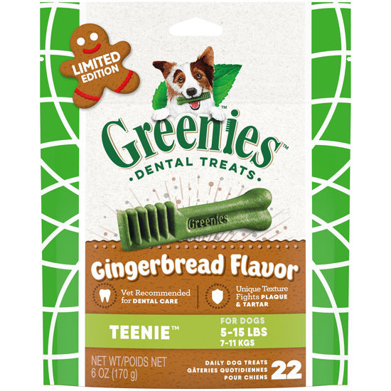 Picture of Greenies Gingerbread Flavor Teenie Dental Dog Treats, 6 oz. Pack (22 Count), Great Holiday Dog Stocking Stuffers