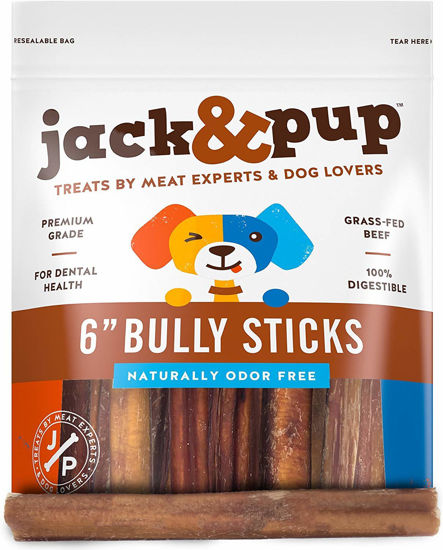 Picture of Jack&Pup Premium 6 Inch Thick Bully Sticks for Medium Dogs, Dog Bully Sticks for Small Dogs -6" Bully Sticks for Puppies Natural Bully Sticks Odor Free Long Lasting Dog Chews, Beef Bully Stick (40 pk)