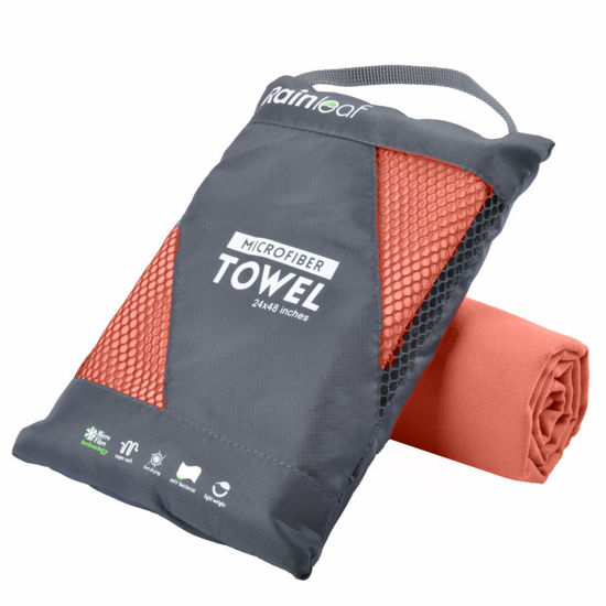 Picture of Rainleaf Microfiber Towel Perfect Travel & Sports &Camping Towel.Fast Drying - Super Absorbent - Ultra Compact,Brick Red,20 X 40 Inches