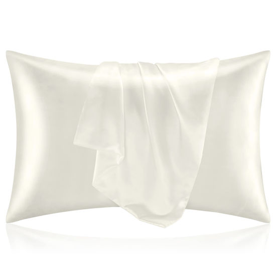 Picture of BEDELITE Satin Pillowcase for Hair and Skin, Queen Pillow Cases Set of 2 Pack, Super Soft Silky Ivory Pillow Case with Envelope Closure (20x30 Inches)