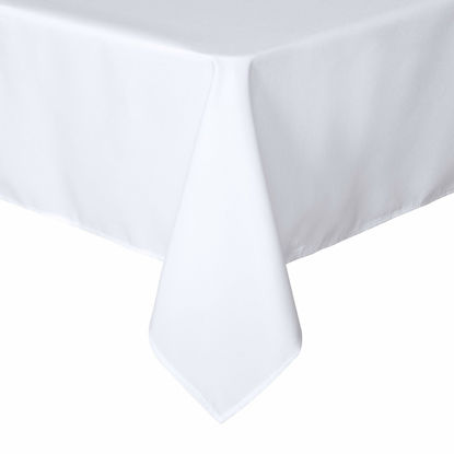 Picture of sancua Square Tablecloth - 60 x 60 Inch - Water Resistant Spill Proof Washable Polyester Table Cloth, Decorative Fabric Table Cover for Dining Table, Buffet Parties and Camping, White