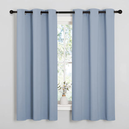 Picture of NICETOWN Bedroom Blackout Curtains for Windows, Vintage Blue Window Treatment Drapes, Home Fashion Thermal Insulated Blackout Curtain Panels for Bedroom (1 Pair, 42 inches Wide by 63 inches Long)