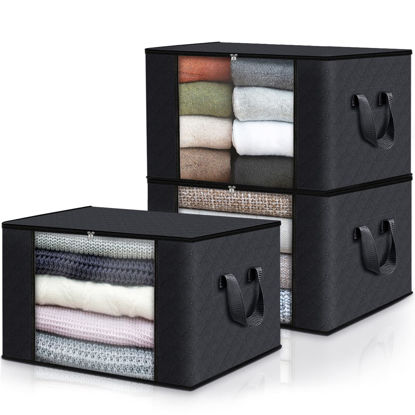 Picture of Fab totes 3-Pack Clothes Storage, Foldable Blanket Storage Bags, Storage Containers for Organizing Bedroom, Closet, Clothing, Comforter, Organization and Storage with Lids and Handle, Black