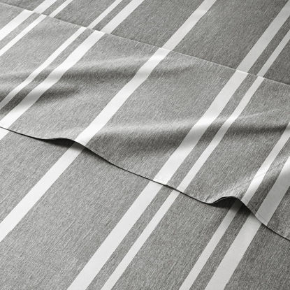 Picture of Striped Bed Sheets - Pin Striped Sheets - Grey and White Sheets - Grey and White Striped Sheets - Queen Striped Sheets - Hotel Luxury Bed Sheets - Deep Pockets - Breathable & Cooling Sheets