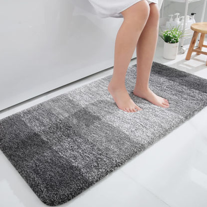 Picture of OLANLY Luxury Bathroom Rug Mat, Extra Soft and Absorbent Microfiber Bath Rugs, Non-Slip Plush Shaggy Bath Carpet Runner, Machine Wash Dry, Bath Mats for Bathroom Floor, Tub and Shower, 47x24, Grey