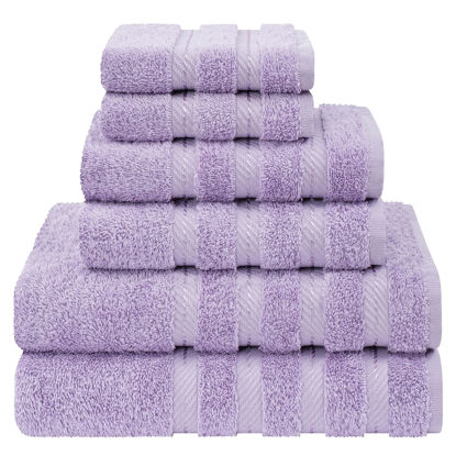 Picture of American Soft Linen Luxury 6 Piece Towel Set, 2 Bath Towels 2 Hand Towels 2 Washcloths, 100% Turkish Cotton Towels for Bathroom, Lilac Towel Sets