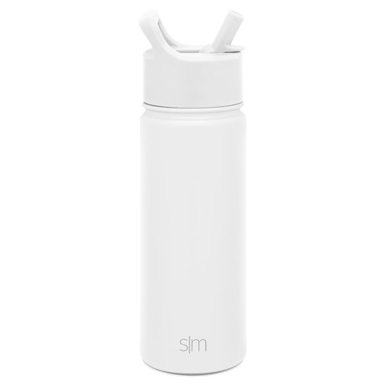 Picture of Simple Modern Kids Water Bottle with Straw Lid Vacuum Insulated Stainless Steel Metal Thermos Bottles | Reusable Leak Proof BPA-Free Flask for School | Summit Collection | 18oz, Winter White