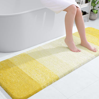 Picture of OLANLY Luxury Bathroom Rug Mat, Extra Soft and Absorbent Microfiber Bath Rugs, Non-Slip Plush Shaggy Bath Carpet Runner, Machine Wash Dry, Bath Mats for Bathroom Floor, Tub and Shower, 59x20, Yellow