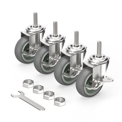 Picture of HOLKIE Caster Wheels 3 inch Locking Stem Casters, 5/16" -18 x 1-1/2" (Stem Diameter 5/16", Stem Length 1-1/2") Threaded Stem Casters Swivel Casters Set of 4 Heavy Duty Castors Gray