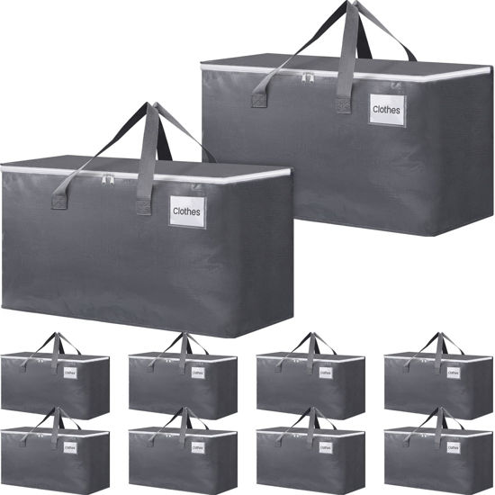 Picture of BlissTotes Large Moving Boxes with Zippers & Handles Moving Supplies with lids, Heavy Duty Totes for Storage Bags for Space Saving, Fold Flat, Moving and Storing 93L, 10 Pack