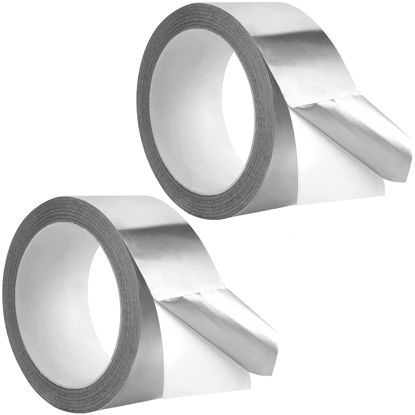 Picture of 2PCS Silver Aluminum Tape for ductwork, Insulation Tapes, Premium Foil Tape (2"x65Feet ,3.9mil) with Adhesive Backing, High Temperature Heavy Duty Metal Duct Tape for Dryer Vents, HVAC, Heat Resistant