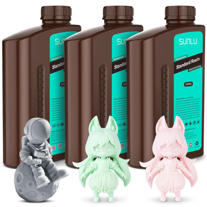 Picture of SUNLU 3D Printer Resin Bundle, Fast Curing 3D Resin for LCD DLP SLA 3D Printers, 395-405nm UV Curing Photopolymer 3D Printing Resin, 3kg in Total, 1kg per Bottle, 3 Packs, Grey+Mint Green+Sakura Pink