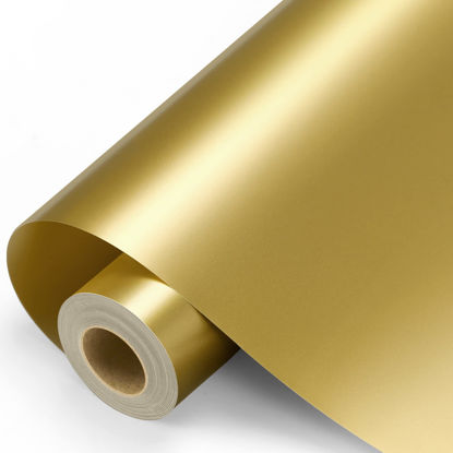 Picture of Gold Permanent Vinyl - 12" x 11FT Gold Vinyl with PET Backing Easy to Weed, Adhesive Vinyl Roll for All Cutting Machine, Permanent Outdoor Vinyl for Home Decor, Car Decal, Scrapbooking, Glossy