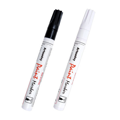 Picture of Permanent Paint Pens Paint Markers - 2 Pack Black & White Oil Based Quick Dry Waterproof Markers For Tire, Rubber,Wood, Rocks, Metal, Plastic, Craft Art Supplies,Medium Point