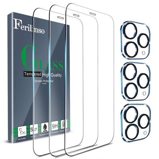 Picture of Ferilinso 3 Pack Screen Protector for iPhone 11 Pro Max with 3 Pack Tempered Glass Camera Lens Protector Phone Case Friendly Ultra Accessories Protector de Pantalla for Apple iPhone 11 Pro Max