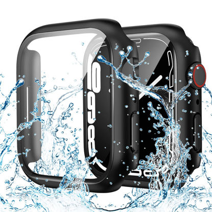 Picture of Goton Waterproof Case for Apple Watch 40mm SE (2nd Gen) Series 6 5 4 Screen Protector, Tempered Glass Hard PC Bumper Face Cover Compatible with iWatch Accessories 40 mm Black