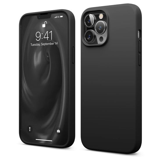 Picture of elago Compatible with iPhone 13 Pro Max Case, Liquid Silicone Case, Full Body Screen Camera Protective Cover, Shockproof, Slim Phone Case, Anti-Scratch Soft Microfiber Lining, 6.7 inch (Black)