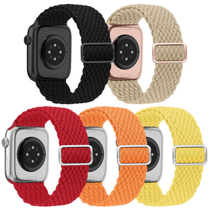 Picture of EOMTAM 5 Pack Braided Stretchy Adjustable Straps Compatible for Apple Watch Band 38mm 40mm 41mm 42mm 44mm 45mm 49mm for Women Men ,Sport Elastic Nylon Cloth Wristbands for iWatch Series Ultra 8 SE 7 6 5 4 3(Red,38)