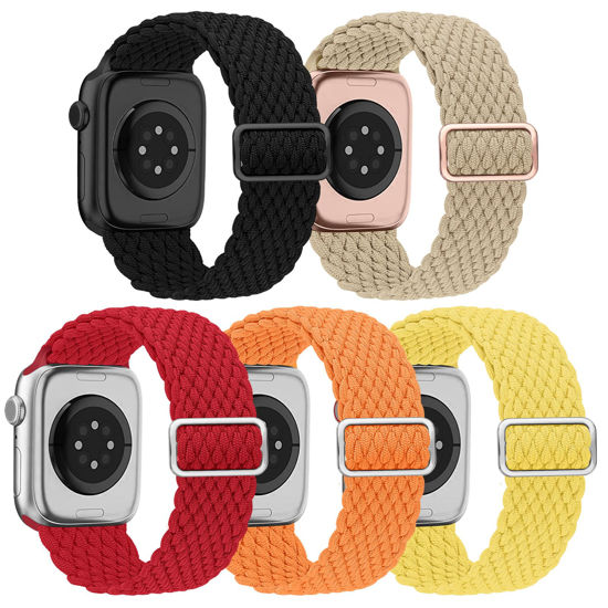 Picture of EOMTAM 5 Pack Braided Stretchy Adjustable Straps Compatible for Apple Watch Band 38mm 40mm 41mm 42mm 44mm 45mm 49mm for Women Men ,Sport Elastic Nylon Cloth Wristbands for iWatch Series Ultra 8 SE 7 6 5 4 3(Red,38)