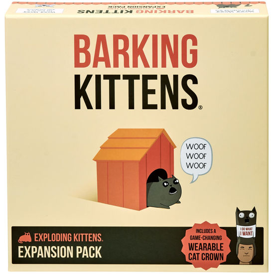 Picture of Barking Kittens Expansion Pack - 20 Cards with Wearable Cat Crown - Elevate Exploding Kittens with New Twists - Family Games for Kids and Adults - Funny Card Games for Hours of Rib-Cracking Gameplay